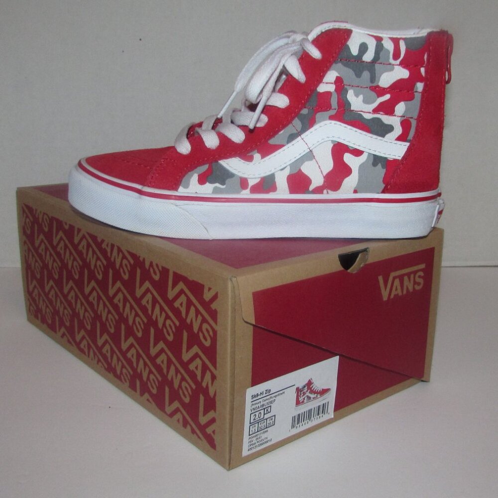 Vans Hi-Zip SK8 Red Camo Sneakers Boys Youth 2